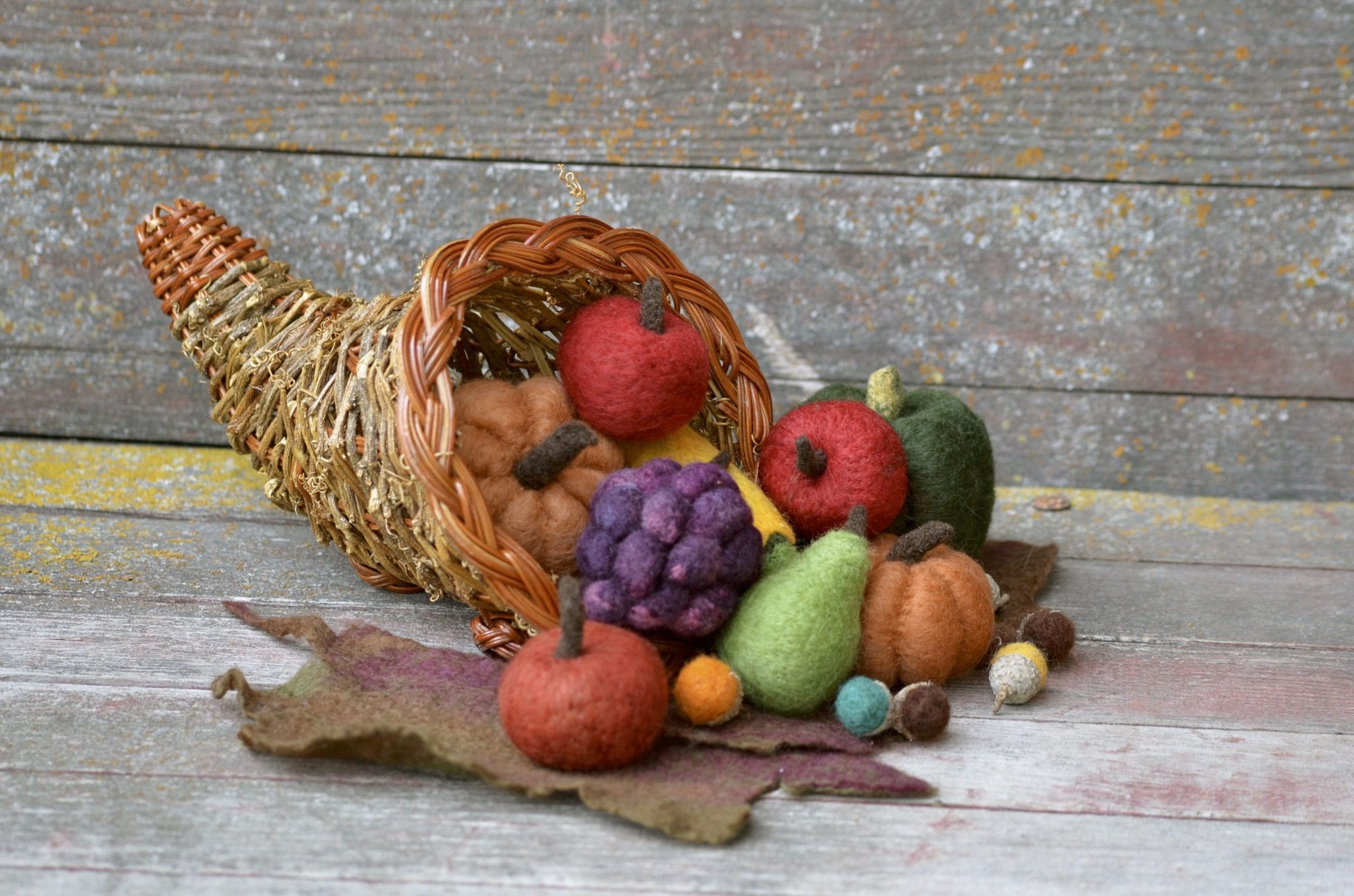cornucopia felted fruit and vegetables