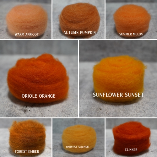 8 different orange colors of wool