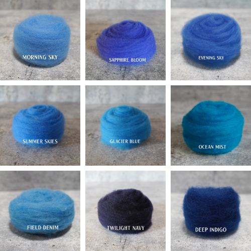 Blue Colors of Wool for Needle Felting | .5 ounce