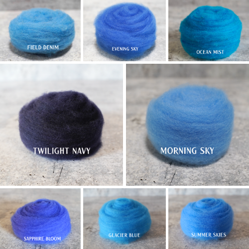 Blue Colors of Wool for Needle Felting | .5 ounce