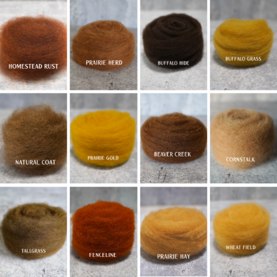 12 brown colors of carded wool for needle felting