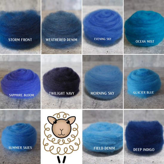 Blue Colors of Wool for Needle Felting | .5 ounce