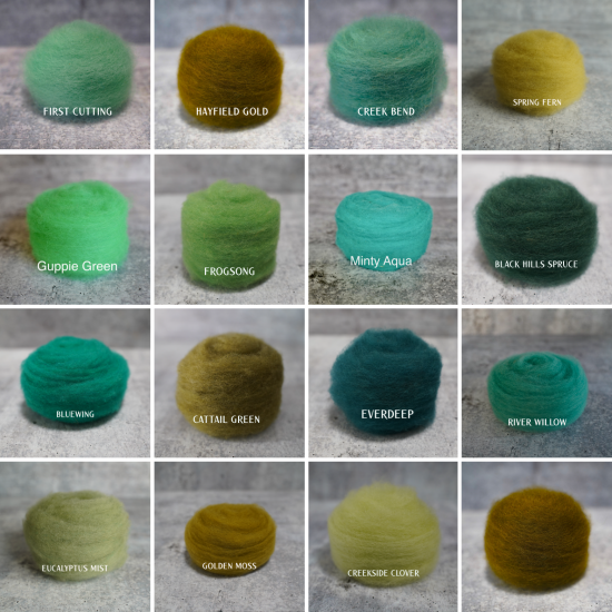 Green Colors of Wool for Needle Felting | .5 ounce