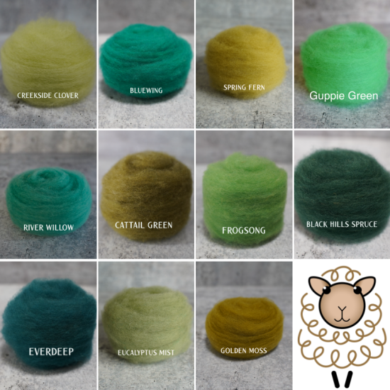 Green Colors of Wool for Needle Felting | .5 ounce