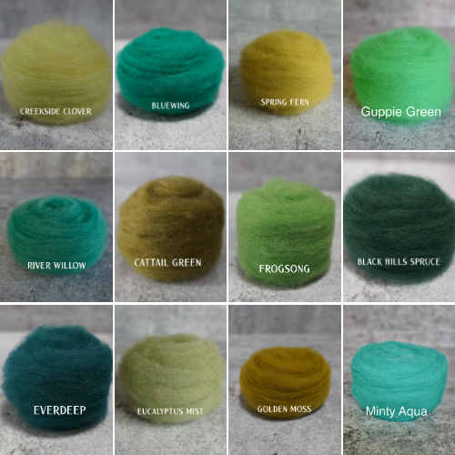 Green Colors of Wool for Needle Felting | .5 ounce