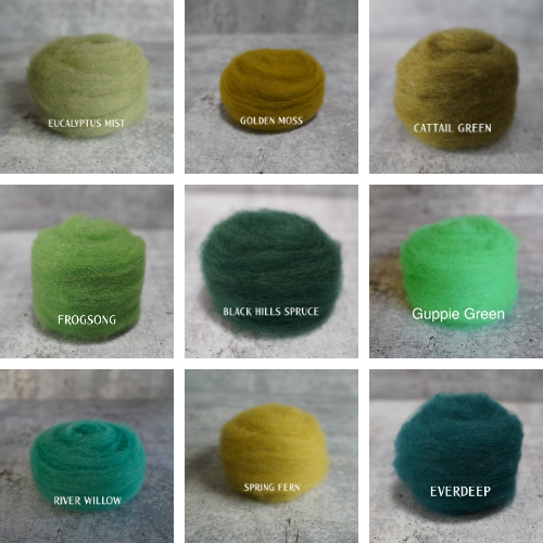 Green Colors of Wool for Needle Felting | .5 ounce