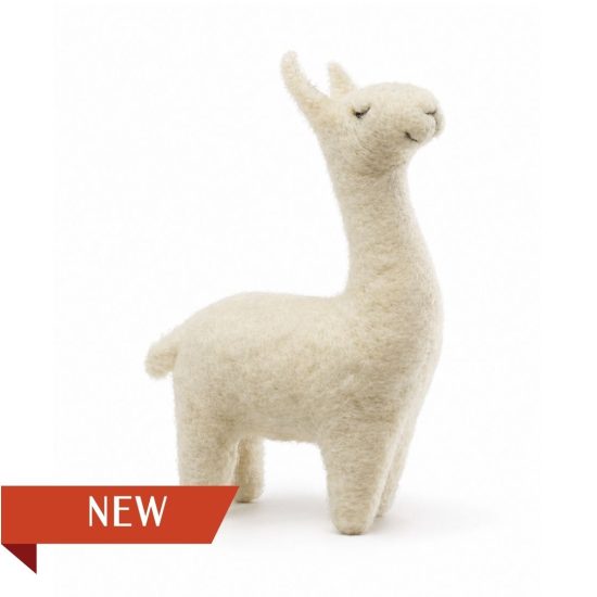 whtie needle felted llama on white background