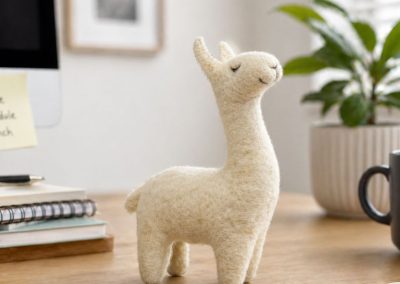 white needle felted sitting on an office desk