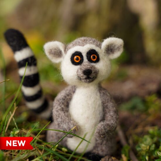 needle felted ring tailed lemur outside