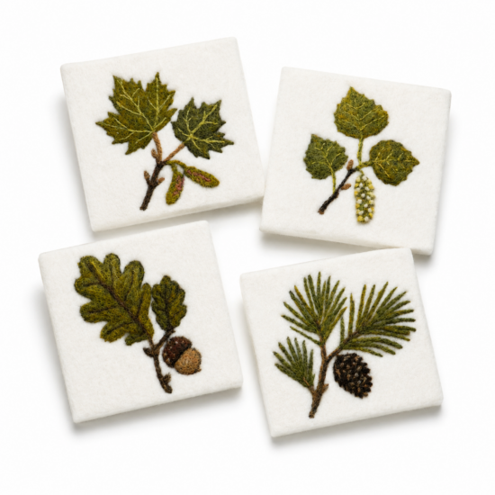 Botanical Needle Felting Coaster Kit on white background